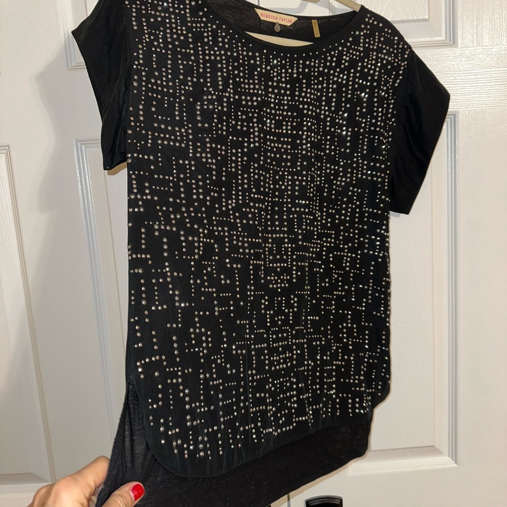 Rebecca Taylor Black Beaded Silk/Cotton Top - Picture 5 of 6